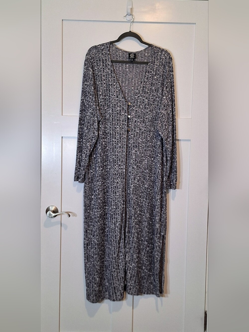 Bobeau Duster Super Long Knit Marled Black White 3 Buttons Side Slits Size 3X